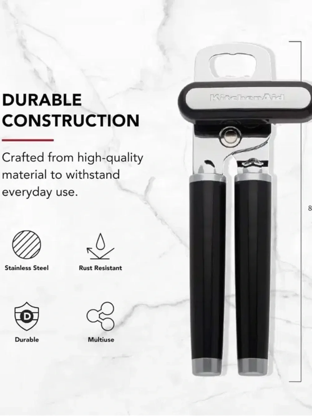KitchenAid Classic Hard Handle Manual Can Opener | Black + Stainless Steel